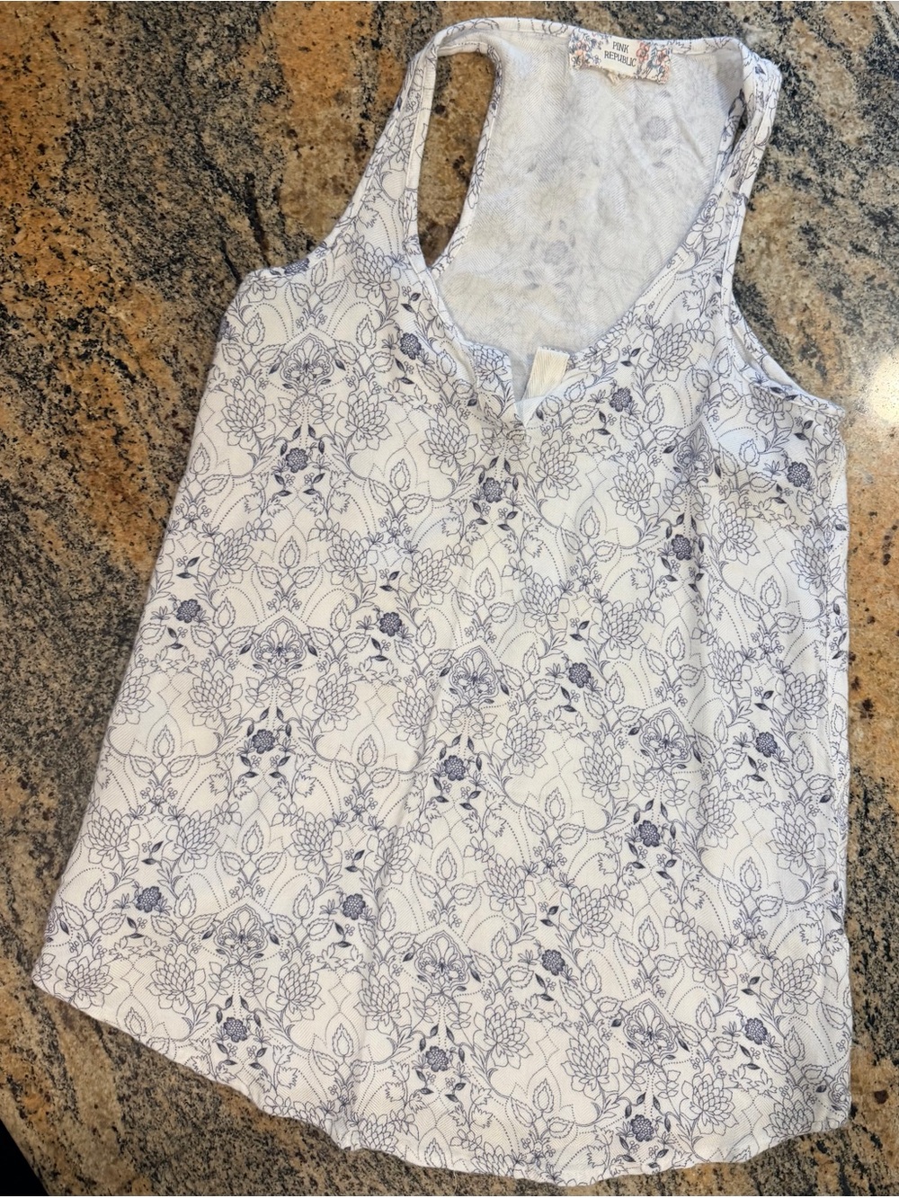 Pink Republic White Tank Top with Blue Floral Print